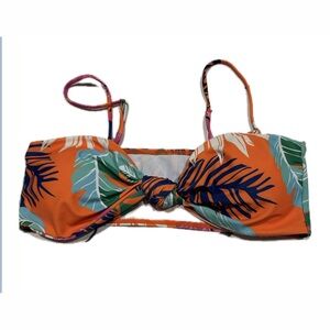 Orange Tropical Print Bandeau Swim Top